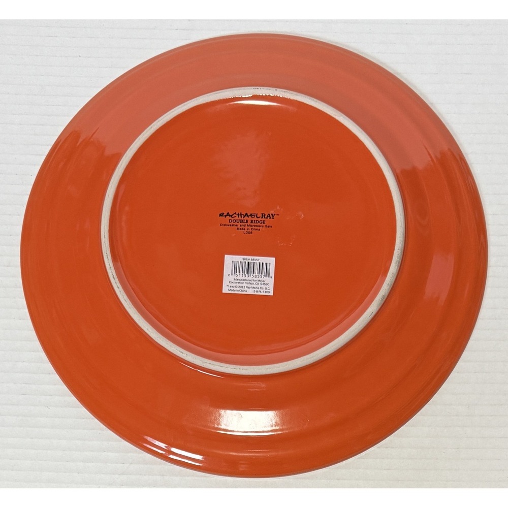 RACHEL RAY Double Ridge - Set of 5 - Dinner Plate 11" - Tangerine Orange - Picture 2 of 4